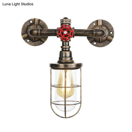 Rustic Water Pipe Iron Wall Sconce Lamp: Vintage 1-Light Fixture For Bathrooms (Aged Brass)
