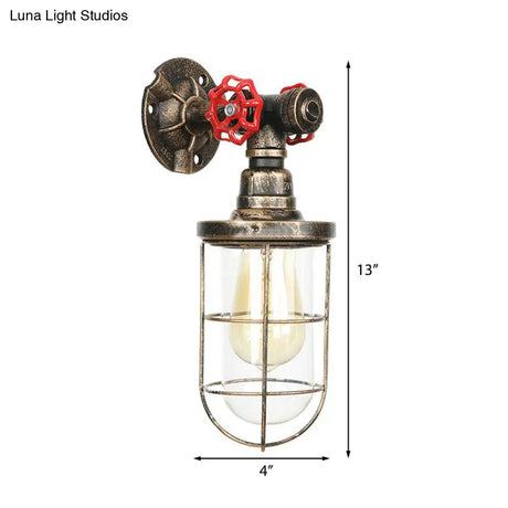 Rustic Water Pipe Iron Wall Sconce Lamp: Vintage 1-Light Fixture For Bathrooms (Aged Brass)