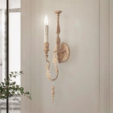 Rustic White/Brown 1-Light Candle Wall Fixture - Metallic Mounted Lamp Brown