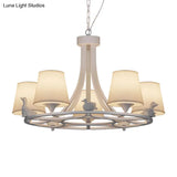 Rustic White Chandelier Lamp With 5 Fabric Cone Pendant Lights And Duck Decoration For Living Room