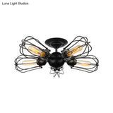 Rustic Wire Frame Ceiling Light - Vintage Bulb Shape With 3/5 Metal Lights In Black For Farmhouse