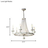 Rustic Wood Bead Chandelier With Clear Crystals - Vintage Wagon Wheel Pendant Light For Living Room