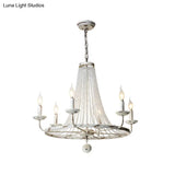 Rustic Wood Bead Chandelier With Clear Crystals - Vintage Wagon Wheel Pendant Light For Living Room