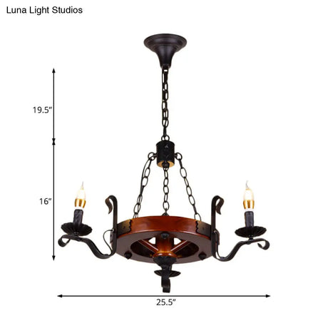 Rustic Wood Candle Chandelier - Red Brown 3/5/6 Lights Dining Room Hanging Light
