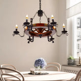 Rustic Wood Candle Chandelier - Red Brown 3/5/6 Lights Dining Room Hanging Light 6 /