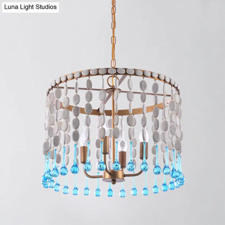 Rustic Wood Cascading Chandelier With 4 Bulbs - Ideal For Living Room