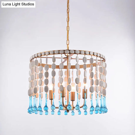 Rustic Wood Cascading Chandelier With 4 Bulbs - Ideal For Living Room