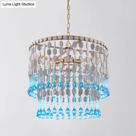 Rustic Wood Cascading Chandelier With 4 Bulbs - Ideal For Living Room