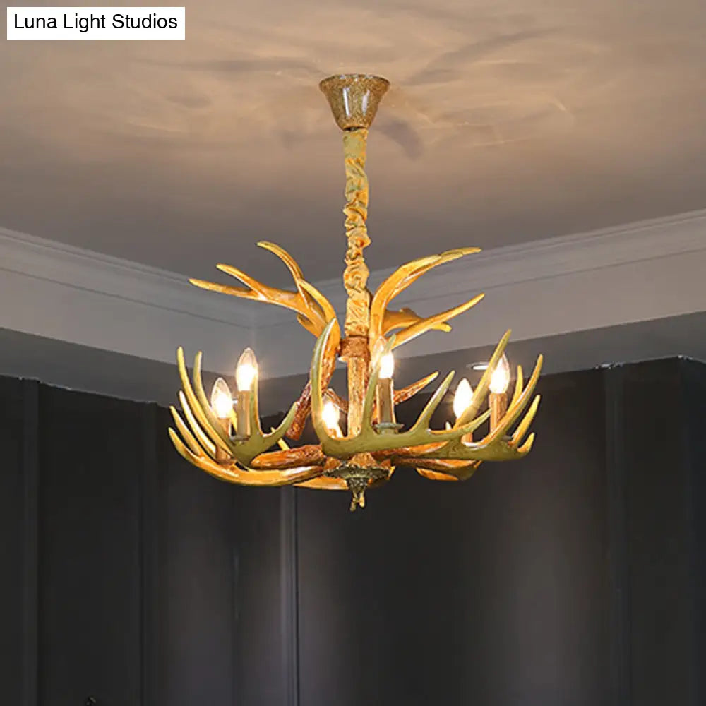 Rustic Wood-Like Resin Deer Horn Chandelier - American Restaurant Pendant Light Fixture