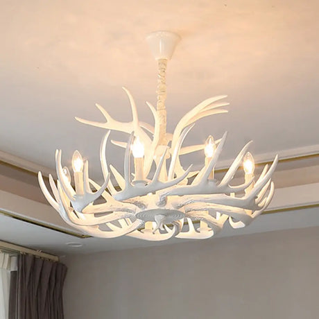 Rustic Wood-Like Resin Deer Horn Chandelier - American Restaurant Pendant Light Fixture 9 / White