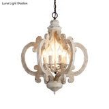 Rustic Wood Quatrefoil Cage Chandelier With 6 Distressed White Lights - Bedroom Hanging Lighting