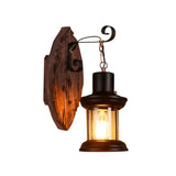 Rustic Wood Wall Sconce Light: Oval/Fish Shape Kitchen Mounted Lamp With Candle/Lantern (Brown)
