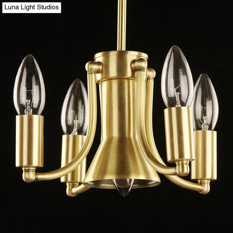 Sandblasted Glass Chandelier - Colonial Brass Dome Bedroom Pendant Lighting Fixture Set Of 5 Bulbs