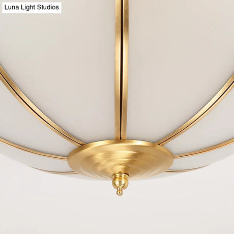 Sandblasted Glass Dome Colonial Brass Ceiling Light - 3 - Light Flush Mount For Living Room