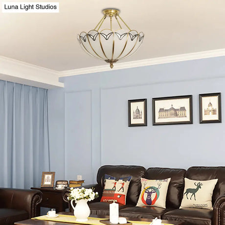 Scallop Flush Mount Ceiling Lighting - Set Of 3 Bulbs With Colonial White Finish And Satin Opal