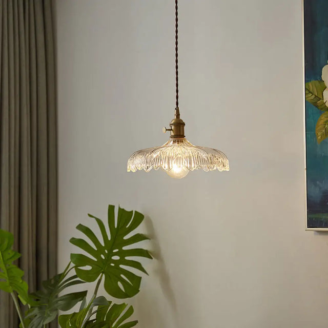 Scalloped Edge Glass Pendant Ceiling Light For Restaurants - Industrial Style