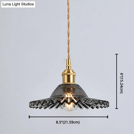 Scalloped Edge Pendant Light - Vintage Industrial Glass Hanging For Living Room