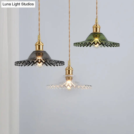 Scalloped Edge Pendant Light - Vintage Industrial Glass Hanging For Living Room