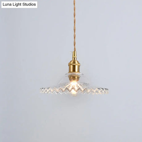 Scalloped Edge Pendant Light - Vintage Industrial Glass Hanging For Living Room