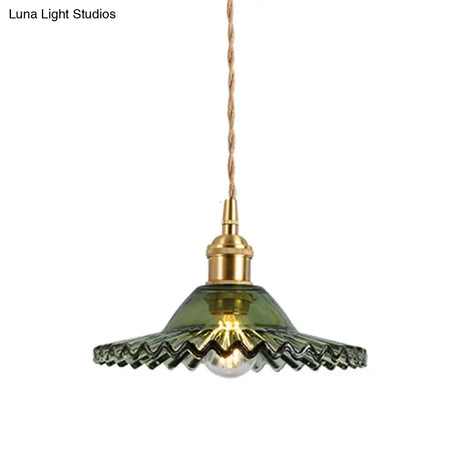 Scalloped Edge Pendant Light - Vintage Industrial Glass Hanging For Living Room