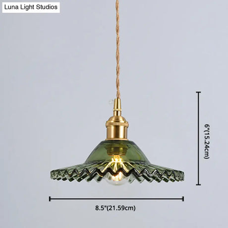 Scalloped Edge Pendant Light - Vintage Industrial Glass Hanging For Living Room