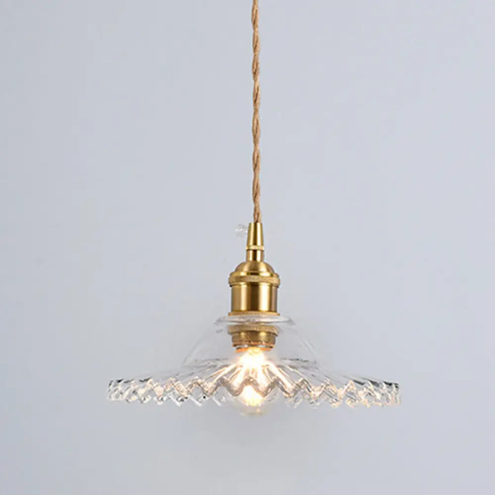 Scalloped Edge Pendant Light - Vintage Industrial Glass Hanging For Living Room Clear