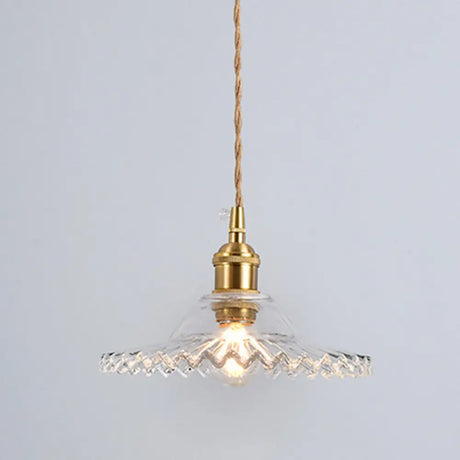 Scalloped Edge Pendant Light - Vintage Industrial Glass Hanging For Living Room Clear