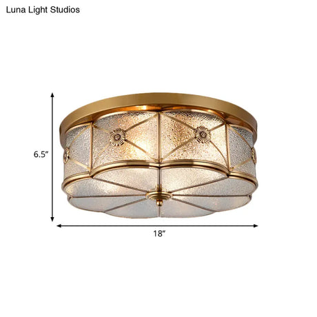 Scalloped Glass Bedroom Flush Mount Light - 14’/18’ W Colonial Brass Lamp With Seedy Shade