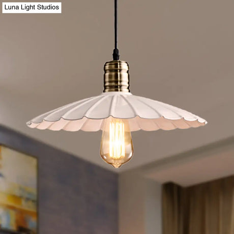 Scalloped Iron Ceiling Hanging Light - Vintage 1 Pendant Fixture Adjustable Cord 10’/12’ Wide