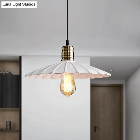 Scalloped Iron Ceiling Hanging Light - Vintage 1 Pendant Fixture Adjustable Cord 10’/12’ Wide