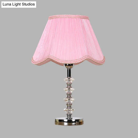 Scalloped Living Room Table Lamp In Pink/Red/Coffee With Crystal Accent