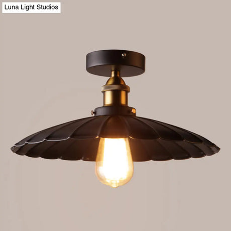 Scalloped Metal Ceiling Mount Industrial Restaurant Light In Black