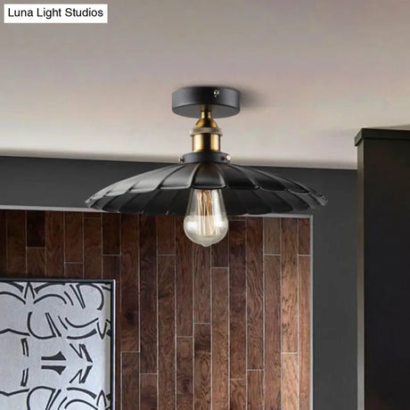 Scalloped Metal Ceiling Mount Industrial Restaurant Light In Black