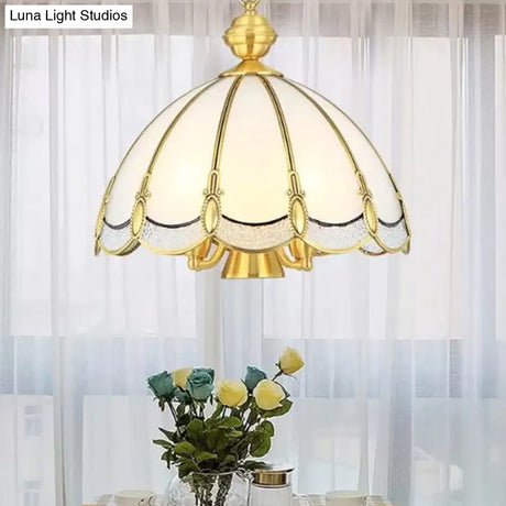 Scalloped Opal Glass Ceiling Chandelier Lamp In Brass - Small/Large (3/5 Lights) Vintage Lighting