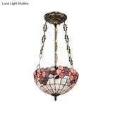 Scalloped Shade Semi Flush Stained Glass Ceiling Light Retro Style 12’/16’/20.5’ W