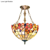 Scalloped Shade Semi Flush Stained Glass Ceiling Light Retro Style 12’/16’/20.5’ W