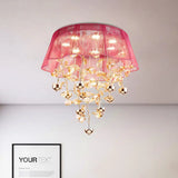 Scalloped Silver/Pink Ceiling Flush Modernist Bedroom Led Lamp With Crystal Tree Design Pink