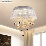 Scalloped Silver/Pink Ceiling Flush Modernist Bedroom Led Lamp With Crystal Tree Design