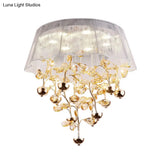 Scalloped Silver/Pink Ceiling Flush Modernist Bedroom Led Lamp With Crystal Tree Design