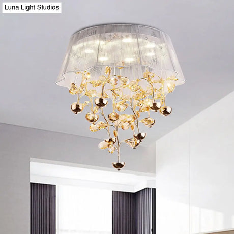 Scalloped Silver/Pink Ceiling Flush Modernist Bedroom Led Lamp With Crystal Tree Design