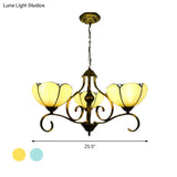Scalloped Tiffany Chandelier: Yellow/Blue Stained Glass 3/6/8 Lights Hanging Fixture