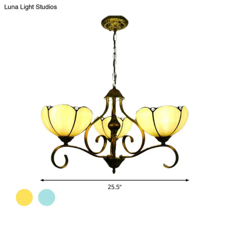 Scalloped Tiffany Chandelier: Yellow/Blue Stained Glass 3/6/8 Lights Hanging Fixture