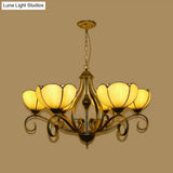 Scalloped Tiffany Chandelier: Yellow/Blue Stained Glass 3/6/8 Lights Hanging Fixture