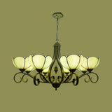 Scalloped Tiffany Chandelier: Yellow/Blue Stained Glass 3/6/8 Lights Hanging Fixture 8 / Yellow