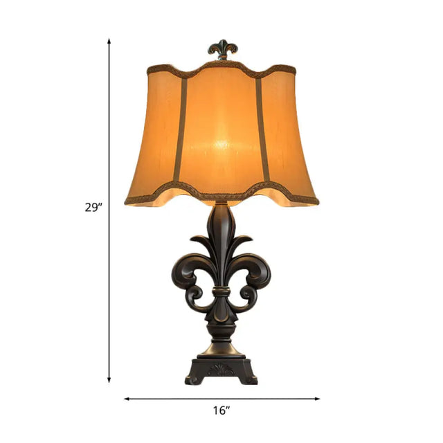 Scalloped-Trim Countryside Bedroom Night Stand Lamp - Beige 1-Light 12 Or 16 Wide