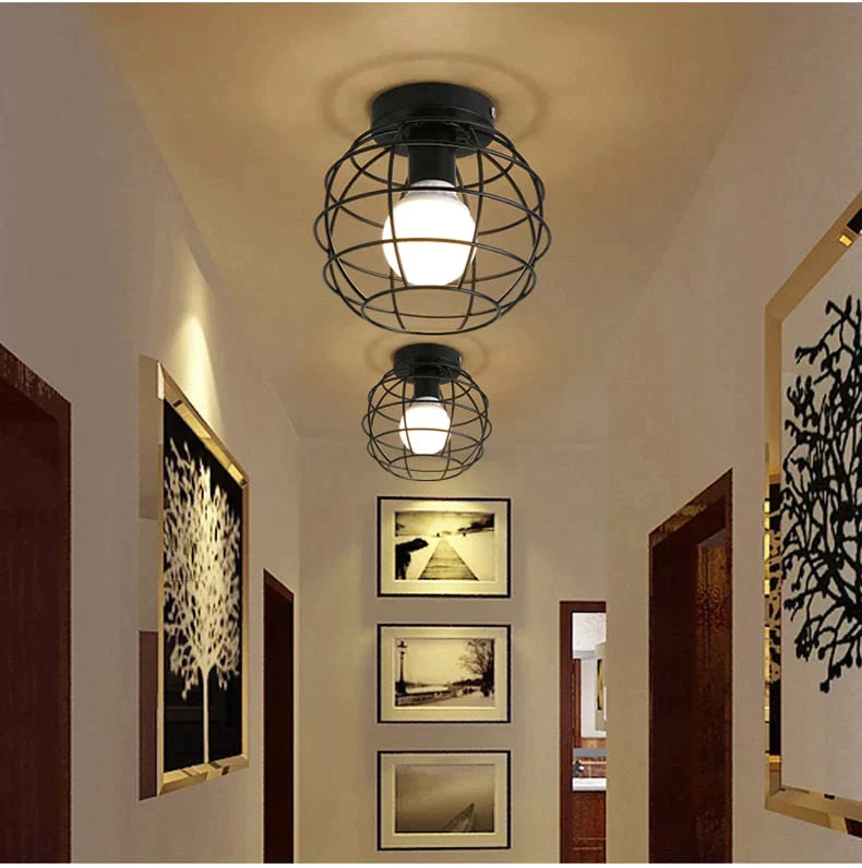 Scarlett Vintage Industrial Iron Cage Led Ceiling Lights Ceiling