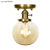 Semi Flush Bronze Globe Round Ceiling Light With Industrial Clear/Amber Glass - 1 - Light Fixture