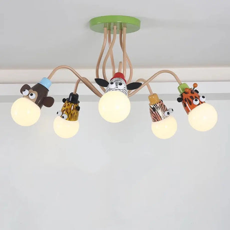 Semi Flush Cartoon Metal Orange Ceiling Light With Animal - Friendly Exposed Bulb Fixture 5 /