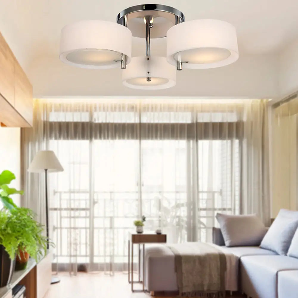 Semi Flush Ceiling Light Fixture - Stunning Drum Acrylic Shade 1/2/3 Lights Modern Silver Design