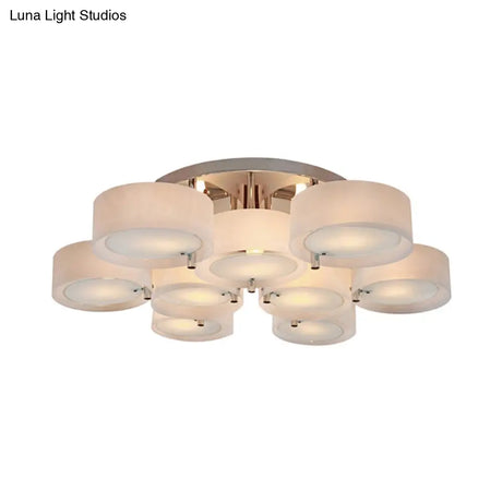 Semi Flush Ceiling Light Fixture - Stunning Drum Acrylic Shade 1/2/3 Lights Modern Silver Design